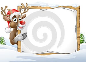 Santa Hat Reindeer Christmas Sign