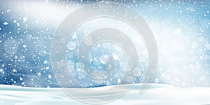 Christmas, Snowy landscape Vector Background. Holiday winter landscape for Merry Christmas with Snowstorm Sky Effect