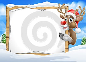 Santa Hat Reindeer Christmas Scene Sign Background photo