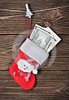 Christmas sock with gift dollars