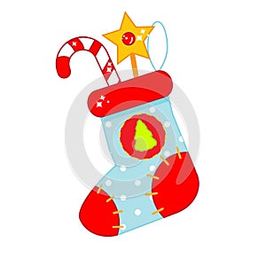 Christmas sock with gifts. New year gi stoking. vector clip art