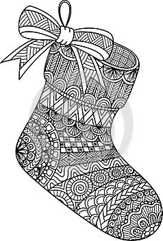 Line art design of hanging Christmas sock  for coloring book, coloring page or print on stuffs. Vector illustration photo