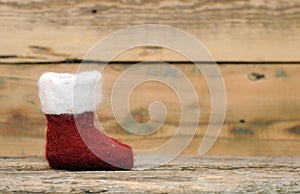 Christmas sock on wood