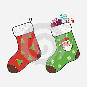 Christmas socks. Attribute of Christmas and New Year for gifts from Santa Claus.