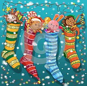 Christmas socks with gifts and toys