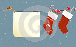 Christmas socks hanged on a clothesline