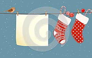 Christmas socks hanged on a clothesline