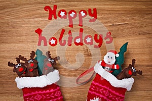 Christmas Socks. Xmas Decoration, Santa and deers toys