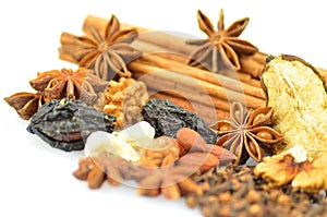 Christmas spices, nuts and dried fruits
