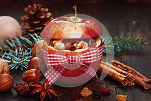 Christmas Spices in Red Apple with Ribbon