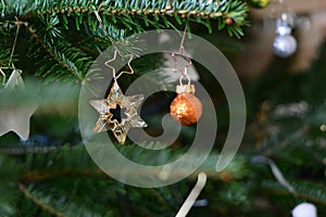Christmas Spirit with Christmas decorations.  Star on the Christmas tree