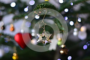 Christmas Spirit with Christmas decorations.  Star on the Christmas tree