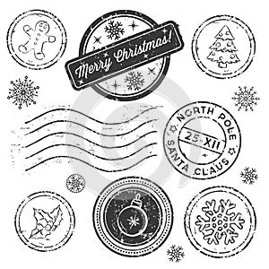 Christmas stamp set isolated on white. Vector