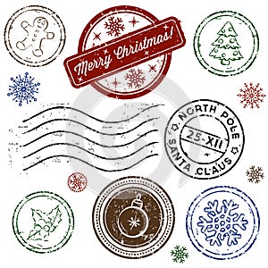 Christmas stamp set isolated on white. Vector