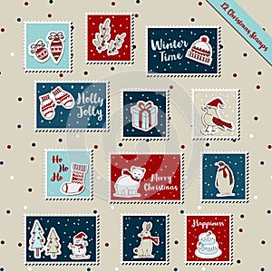 Christmas stamps-2017 postage stamp, stickers, scrapbook, label tag