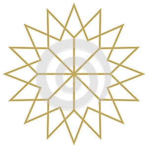 Christmas Star abstract outline vector in Gold. Isolated Background.