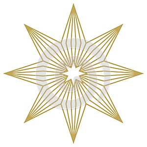 Christmas Star abstract outline vector in Gold. Isolated Background.