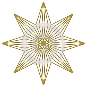 Christmas Star abstract outline vector in Gold. Isolated Background.