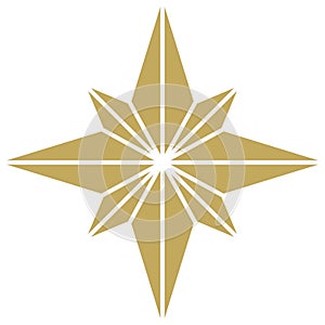 Christmas Star abstract Symbol vector in Gold. Isolated Background.