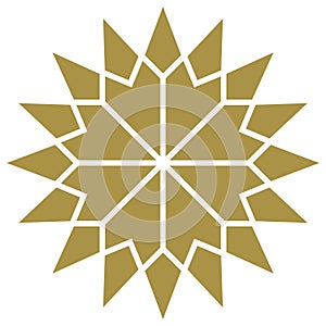 Christmas Star abstract Symbol vector in Gold. Isolated Background.