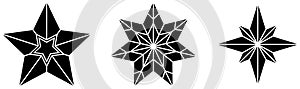 Christmas Star abstract vector collection in Black. Isolated Background.