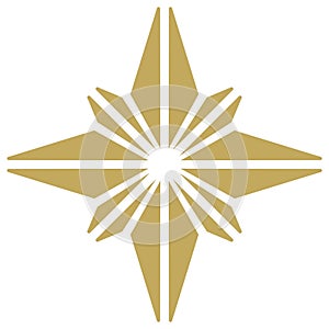 Christmas Star abstract vector Symbol in Gold. Isolated Background.