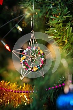 Christmas star baubles on tree