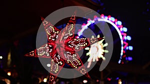 Christmas star, christmas lights, ferris wheel