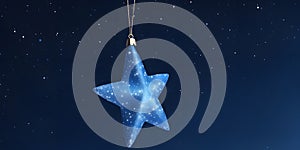 Christmas star decoration. Blue star on a starry sky background.