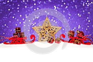 Christmas star in snow on glitter background