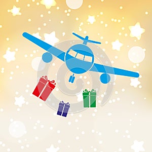 Christmas stars background with airplane and gifts eps10