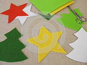 Christmas stars and christmas trees made of felt