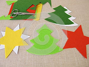 Christmas stars and christmas trees made of felt