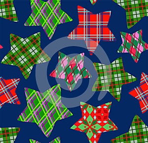 Christmas stars, seamless pattern, blue, vector