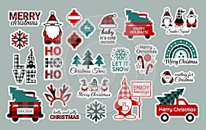 Christmas sticker bundle. New Year planner stickers. Buffalo plaid snowflakes. Christmas gnomes. Santa Claus squad