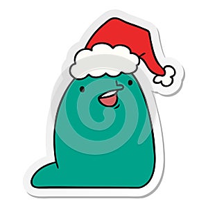 christmas sticker cartoon of kawaii slug