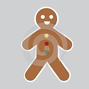 Christmas sticker with gingerbread man cookie, holiday element ready for print, vector