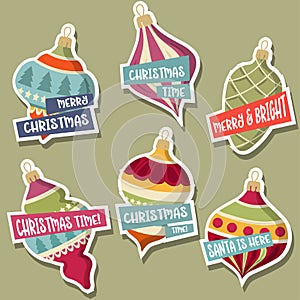 Christmas stickers collection with Christmas balls and wishes