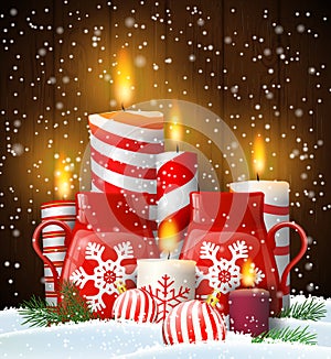 Christmas still-life with candles and tea mug