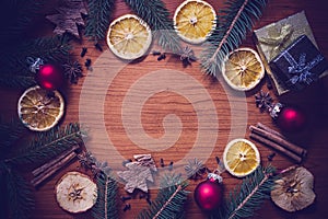 Christmas still life with fruit and spices