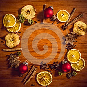 Christmas still life with fruit and spices