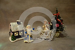 Christmas still life with Santa Claus and Christmas tree