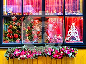 Christmas still life with wooden window. Celebration background, high resolution image
