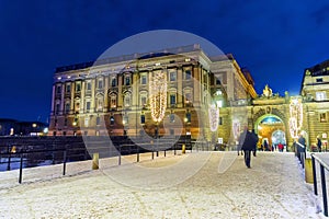 Christmas in Stockholm. royal palace in the center of Stockholm, Sweden