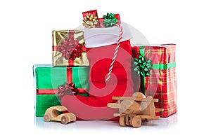 Christmas stocking with gifts wrapped presents