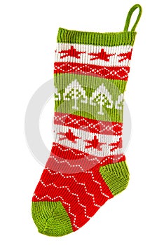 Christmas stocking. knitted sock for Santa's gifts. winter holid