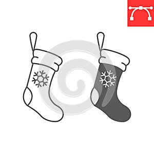 Christmas stocking line and glyph icon