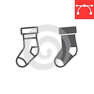 Christmas stocking line and glyph icon, merry christmas and xmas, gift sign vector graphics, editable stroke linear icon