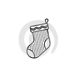 Christmas stocking line icon, new year and merry christmas, xmas sock icon, gift stocking graphics, editable stroke outline sign