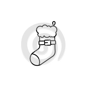 Christmas stocking line icon, new year and merry christmas, xmas sock icon, gift stocking graphics, editable stroke outline sign